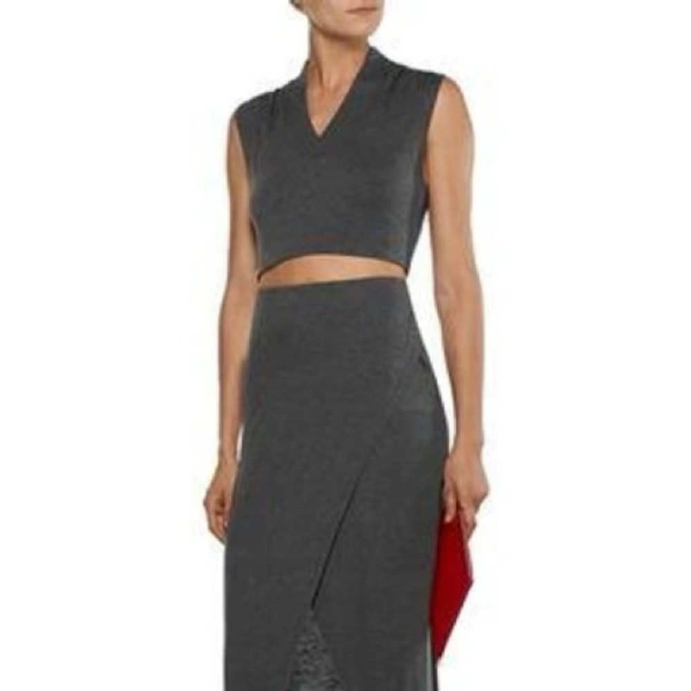Alice And Olivia Air Kelis Cropped Top V-Neck Sleeveless Gray Jersey Tank Size 8